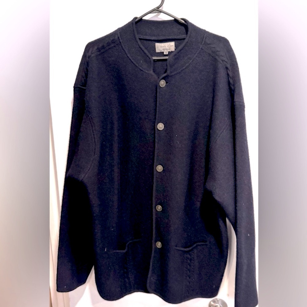 Vintage SIMONS 100% Wool Le 31 Cardigan Overcoat Shacket ling navy button up XL
